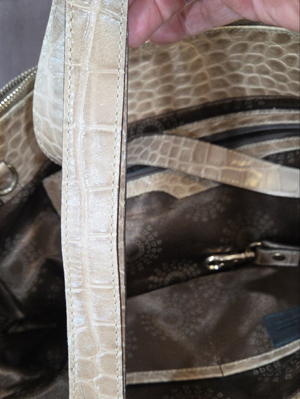 Abri Classic Croc-Embossed Tote Handbag in Taupe - Picture 8 of 8
